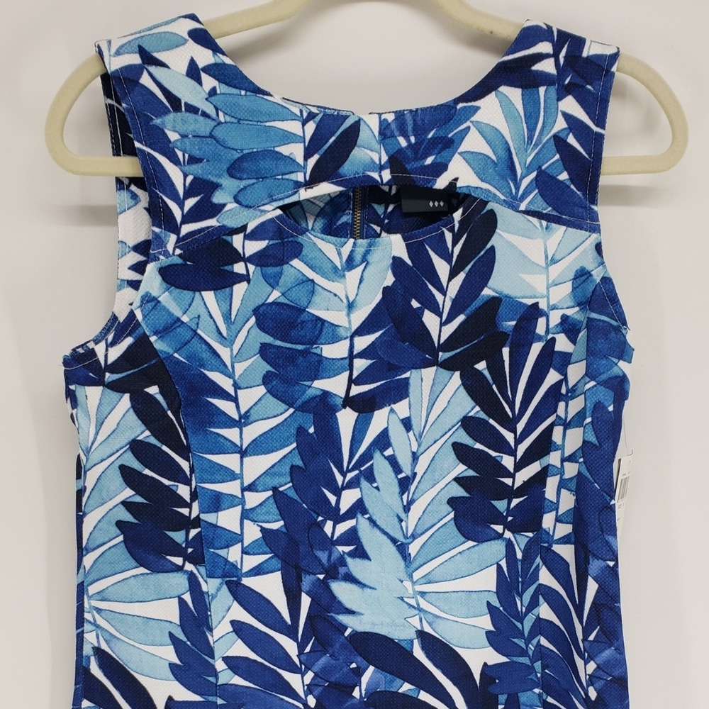 Gabby Skye Tropical Leaf Shift Dress Womens 10 Blue Sleeveless Cutout Sundress - Picture 6 of 10